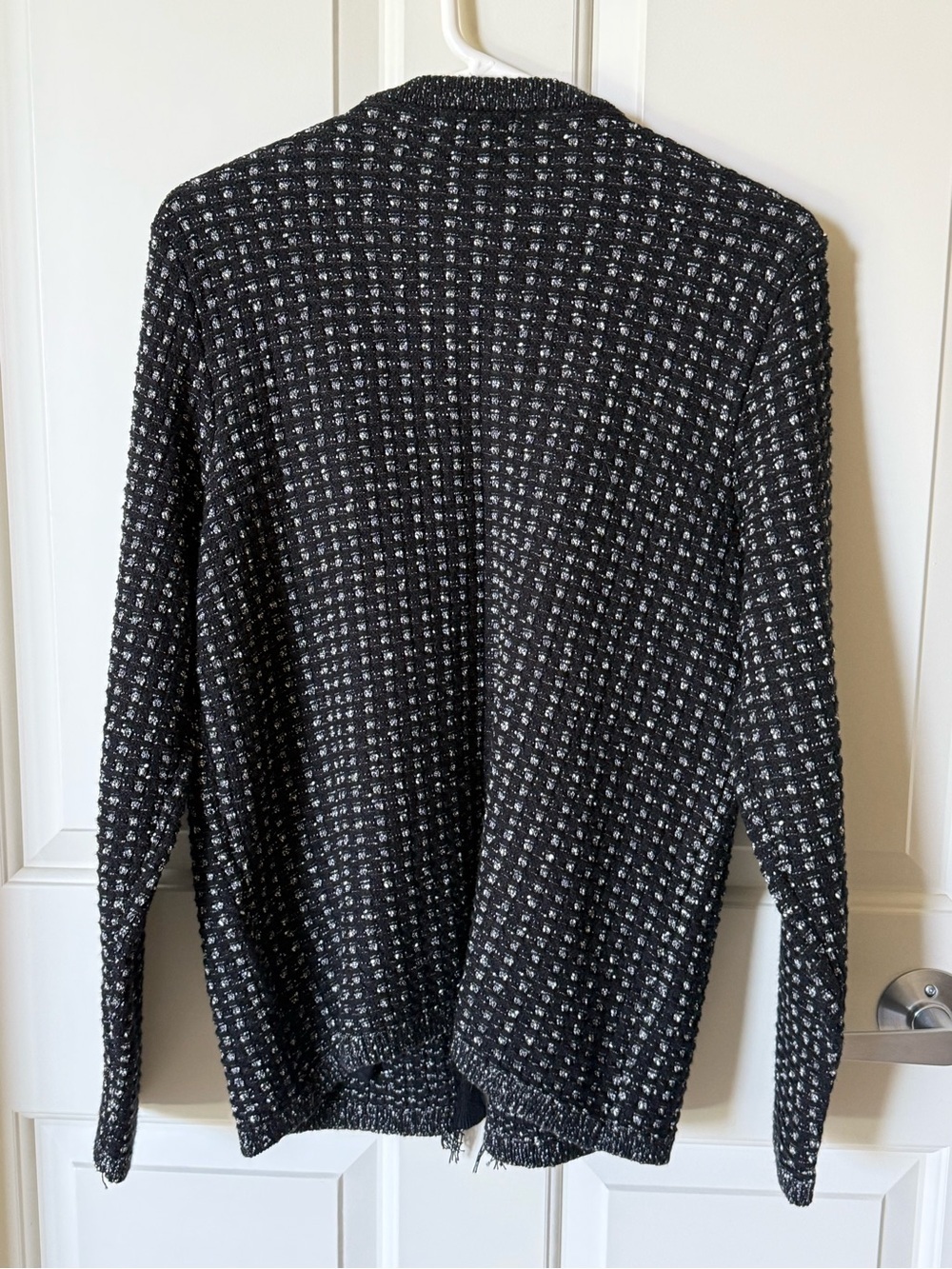 NWT Calvin Klein Black White Tweed Fringe Cardigan Jacket M - Picture 4 of 5